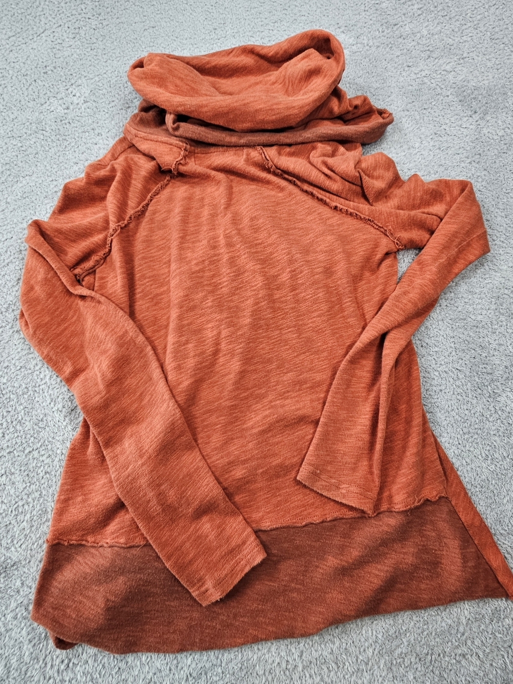 Free People Rust Orange Cowl Neck Long Sleeve Top